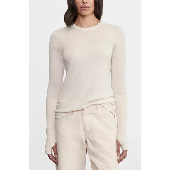 ENZA COSTA Fine Cashmere Knitted Crewneck Sweater Womens Small Ivory Cream NEW - Picture 1 of 16
